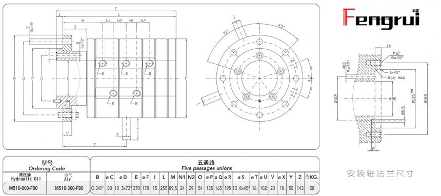 FRDTM510型五通路旋轉(zhuǎn)接頭圖紙規(guī)格型號(hào)尺寸